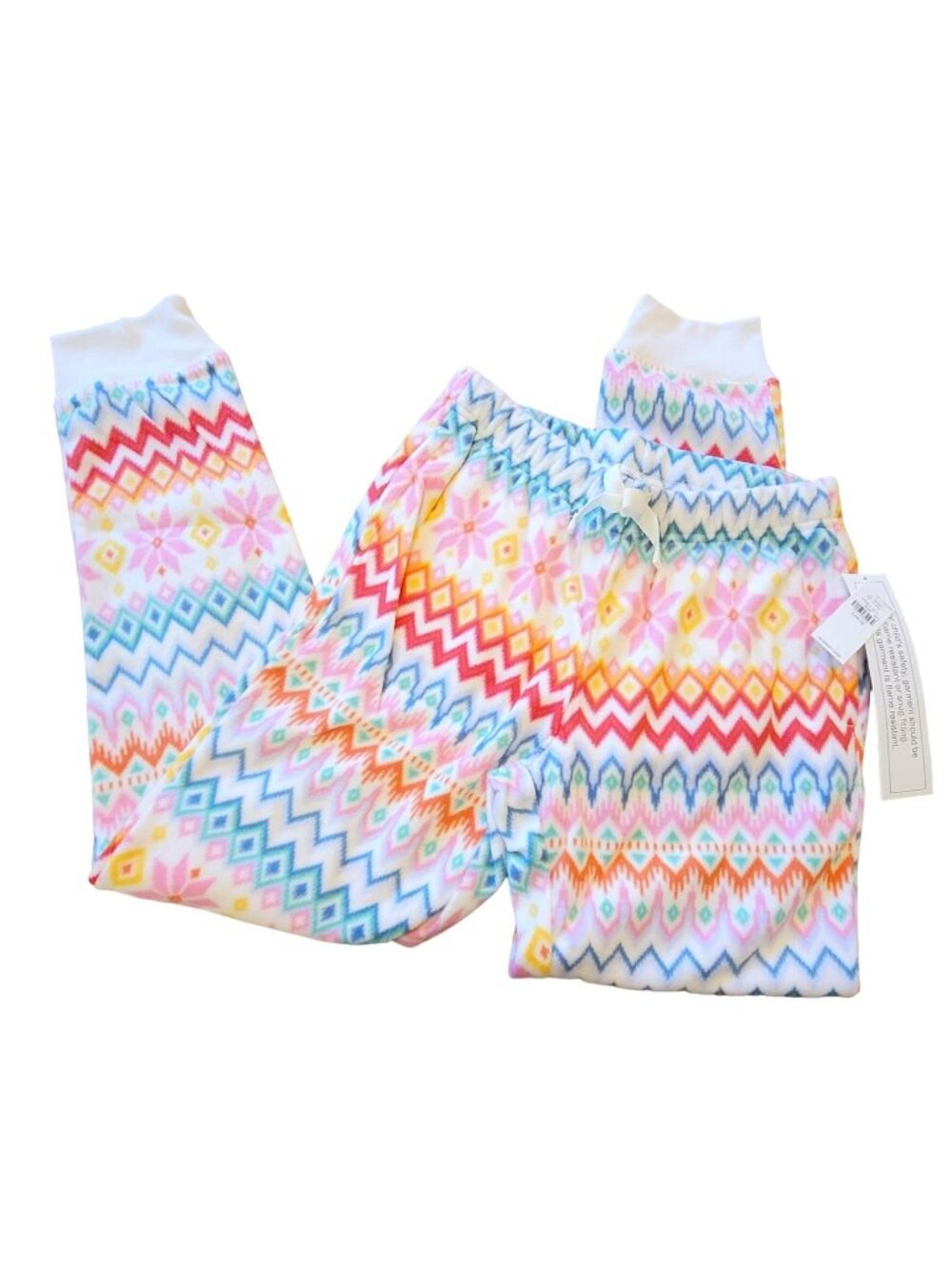 Old Navy Pants Girls Pink and White Fleece Fair Isle Jogger Size M JJ2180